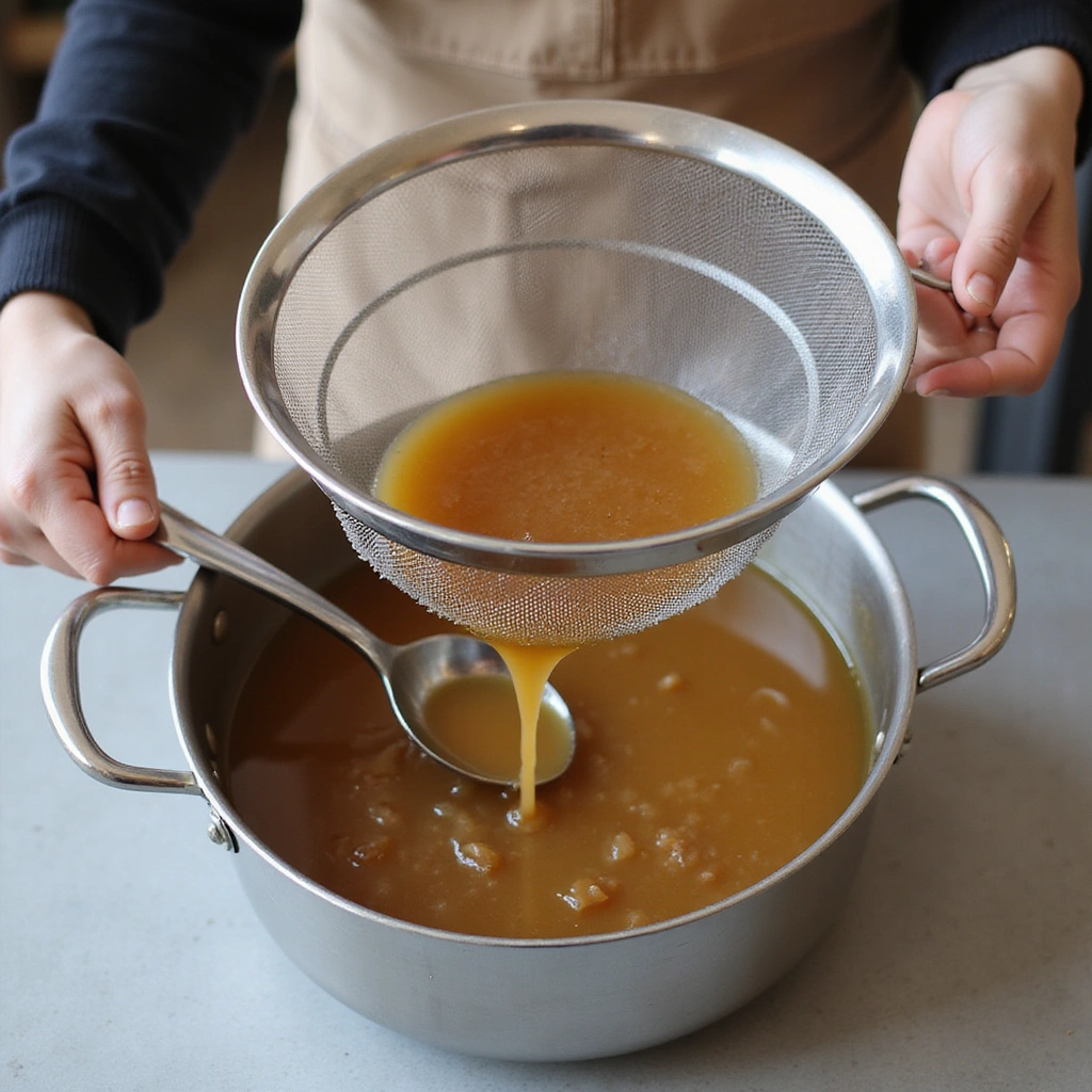 How to Cook Banh Canh Gio Heo: Vietnamese Pork Leg Noodle Soup - Step 4: Strain the Broth