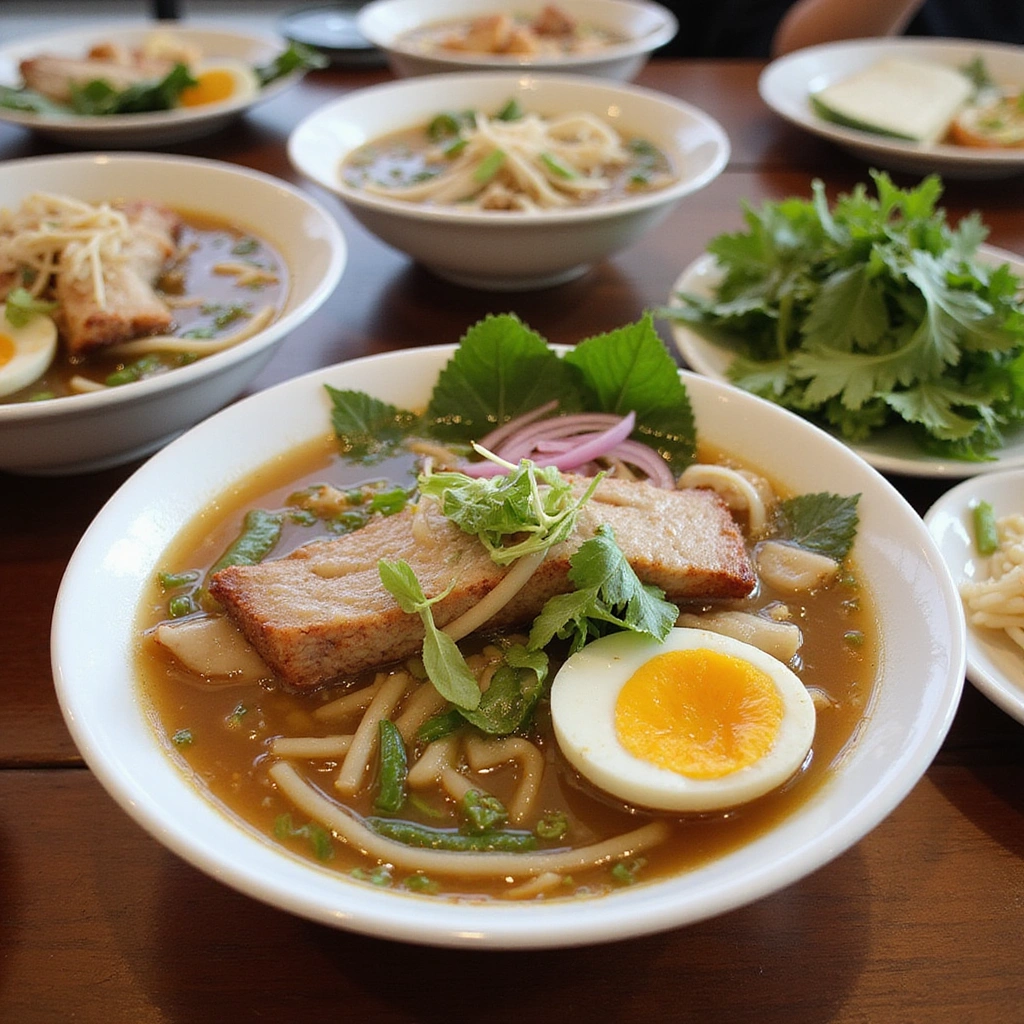 How to Cook Banh Canh Gio Heo: Vietnamese Pork Leg Noodle Soup - Step 6: Assemble the Bowls