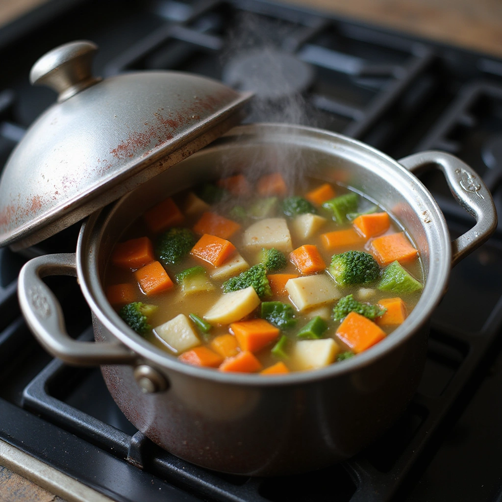 Traditional Vietnamese Beetroot Soup Recipe - Step 4: Pour in Broth