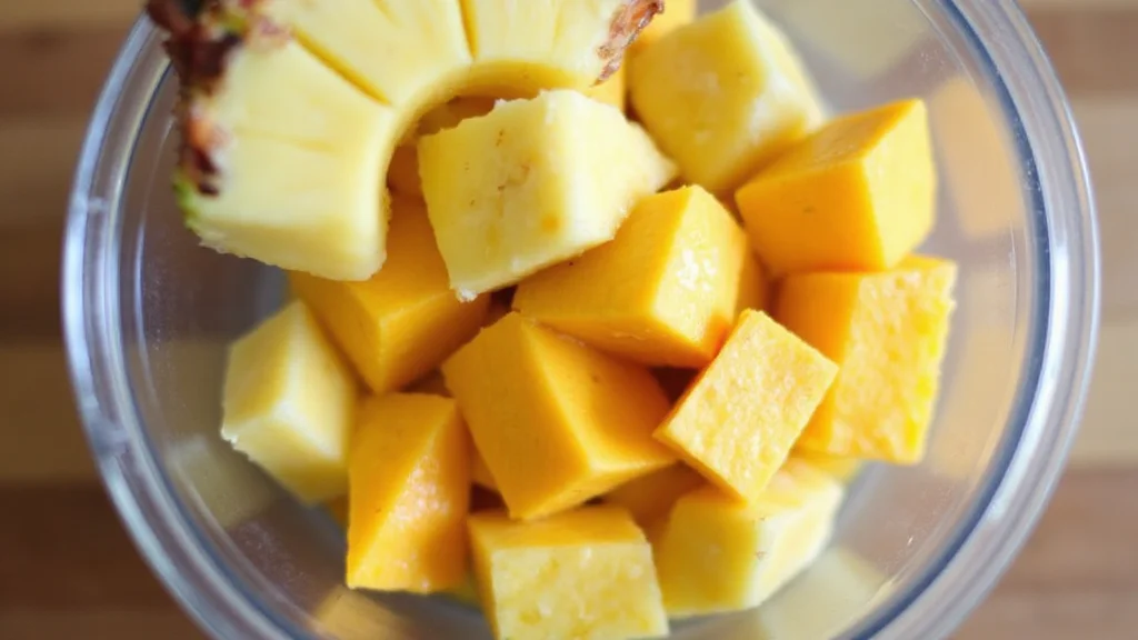 4-Fruit Smoothie Recipe - Strawberry, Banana, Mango, and Pineapple Blend - Step 4: Add Pineapple and Mango