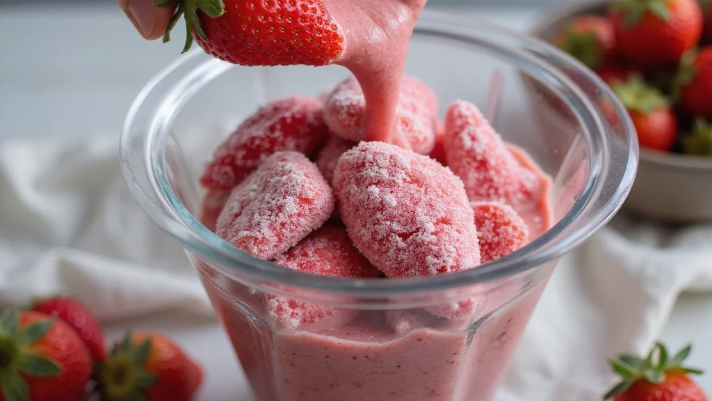 4-Fruit Smoothie Recipe - Strawberry, Banana, Mango, and Pineapple Blend - Step 5: Add Frozen Strawberries