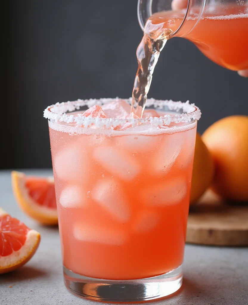 Easy Paloma Cocktail (Fresh Grapefruit) - Step 6: Strain into Glass 1
