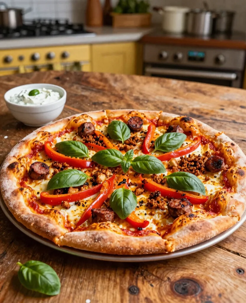 10 Gourmet Pizza Recipes to Make at Home - 5. Spicy Vegan Sausage and Peppers Pizza 1