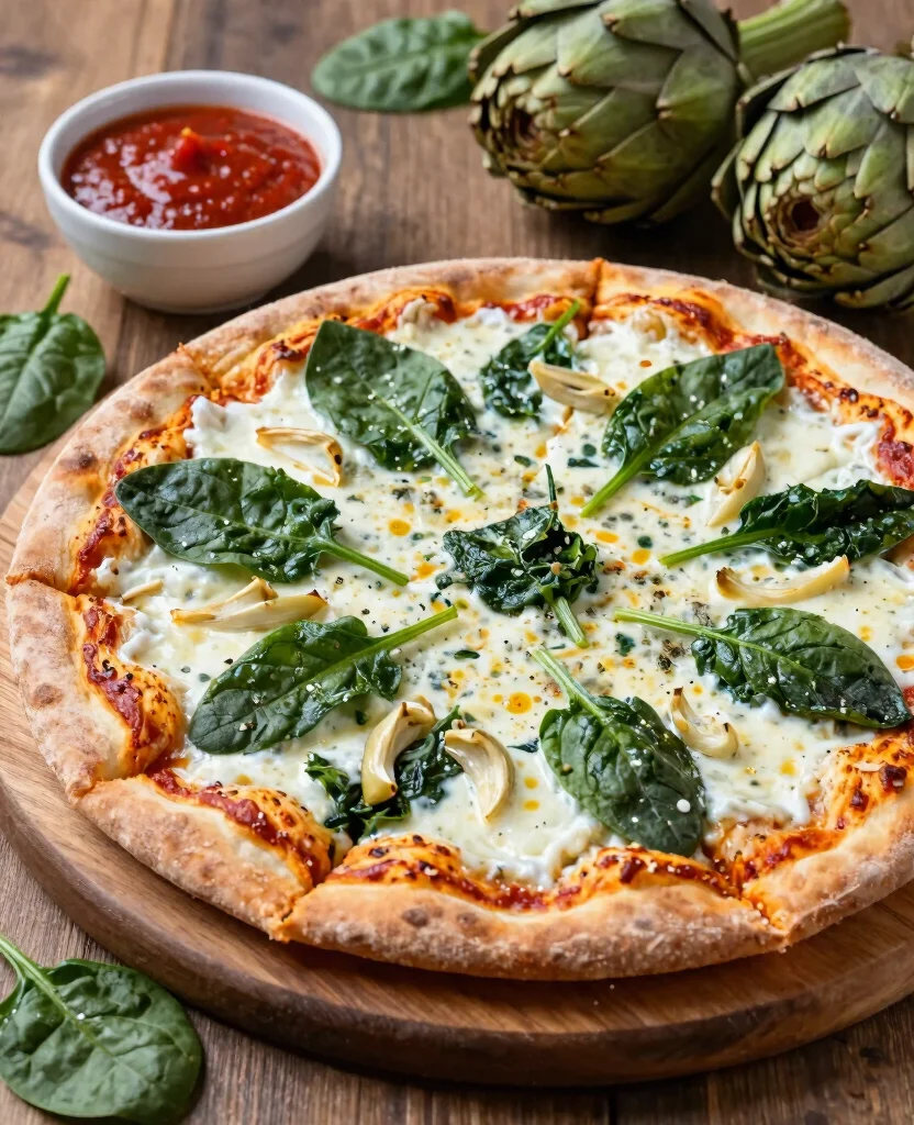 10 Gourmet Pizza Recipes to Make at Home - 9. Spinach and Artichoke Pizza 1