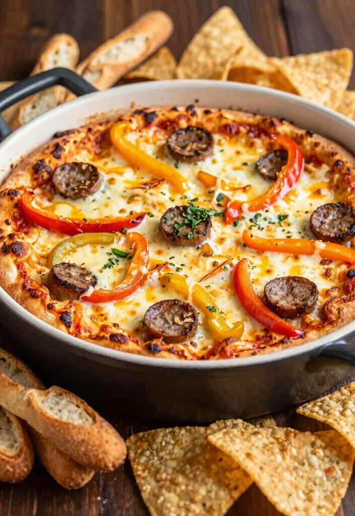13 Creamy and Cheesy Pizza Dip Recipes Everyone Loves - 11. Sausage and Peppers Pizza Dip 1