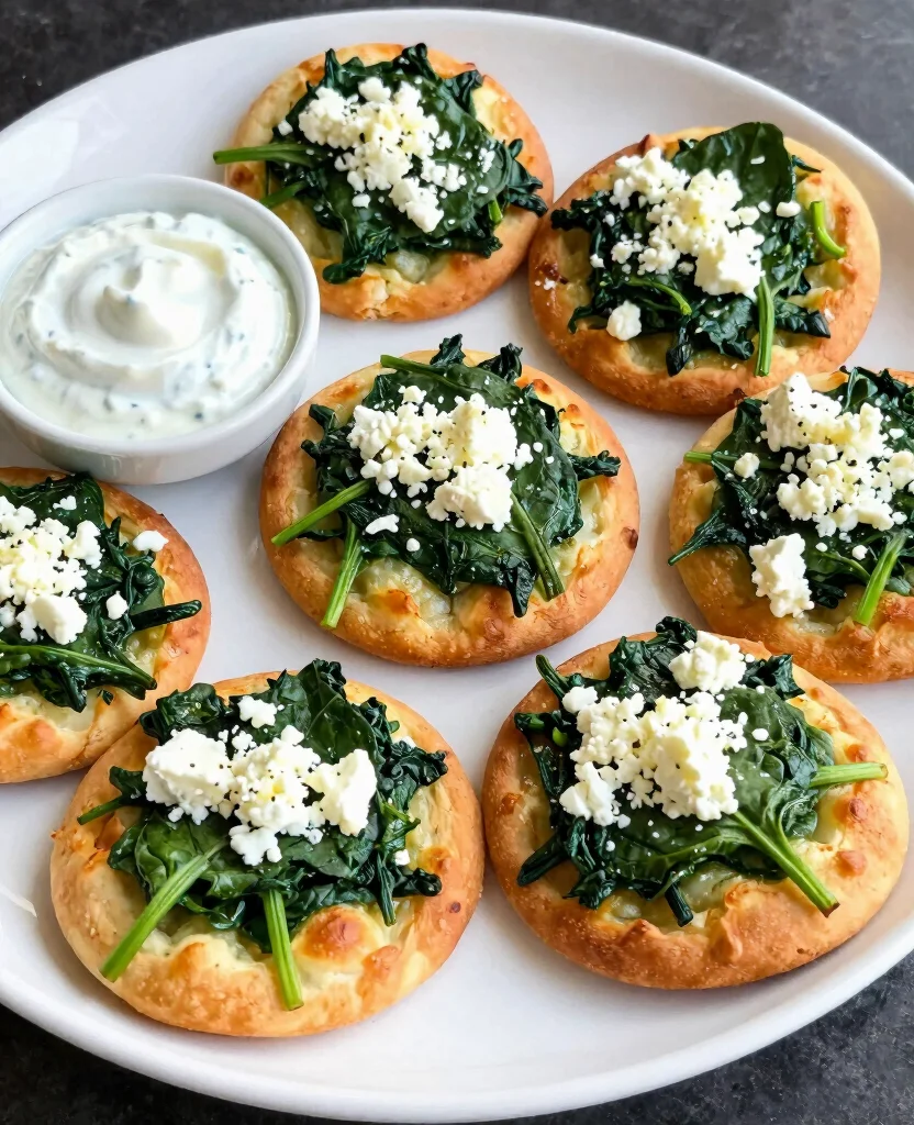 15 Fun Mini Pizza Recipes for Parties and Kids - 9. Spinach and Feta Mini Pizzas 1