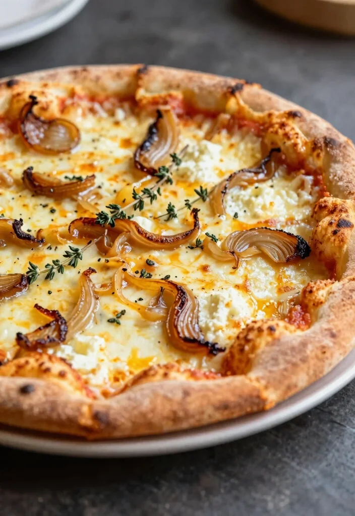 16 Stuffed Crust Pizza Recipes with Extra Cheesy Goodness - 12. Caramelized Onion and Goat Cheese Stuffed Crust Pizza 1