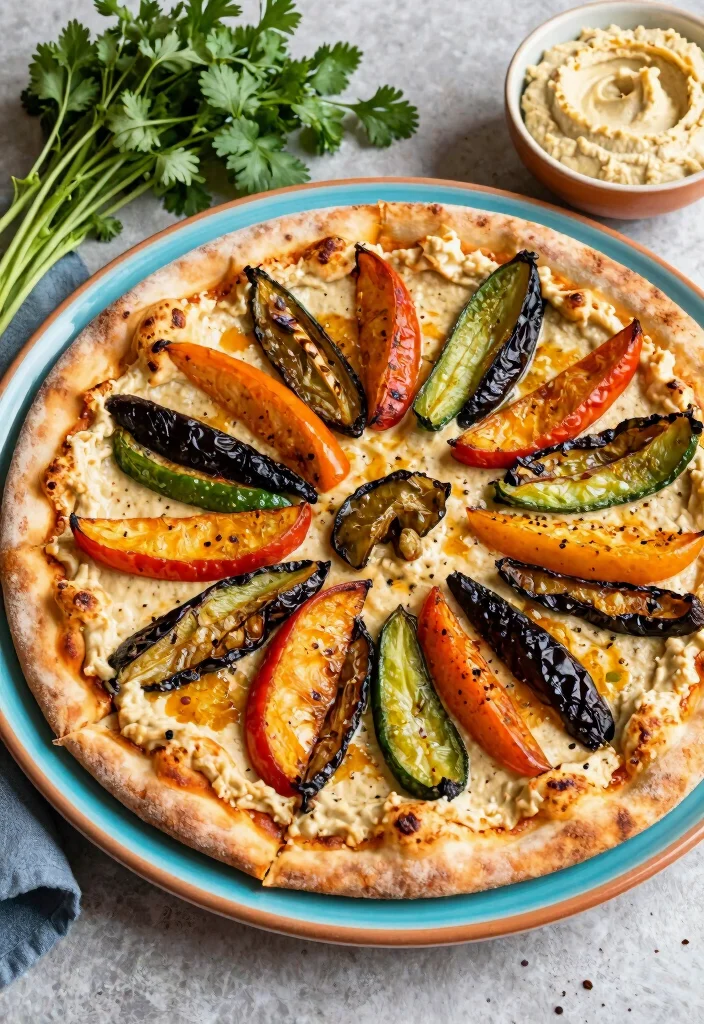 16 Veg Pizza Recipes Packed with Fresh Vegetables - 10. Roasted Veggie & Hummus Pizza 1