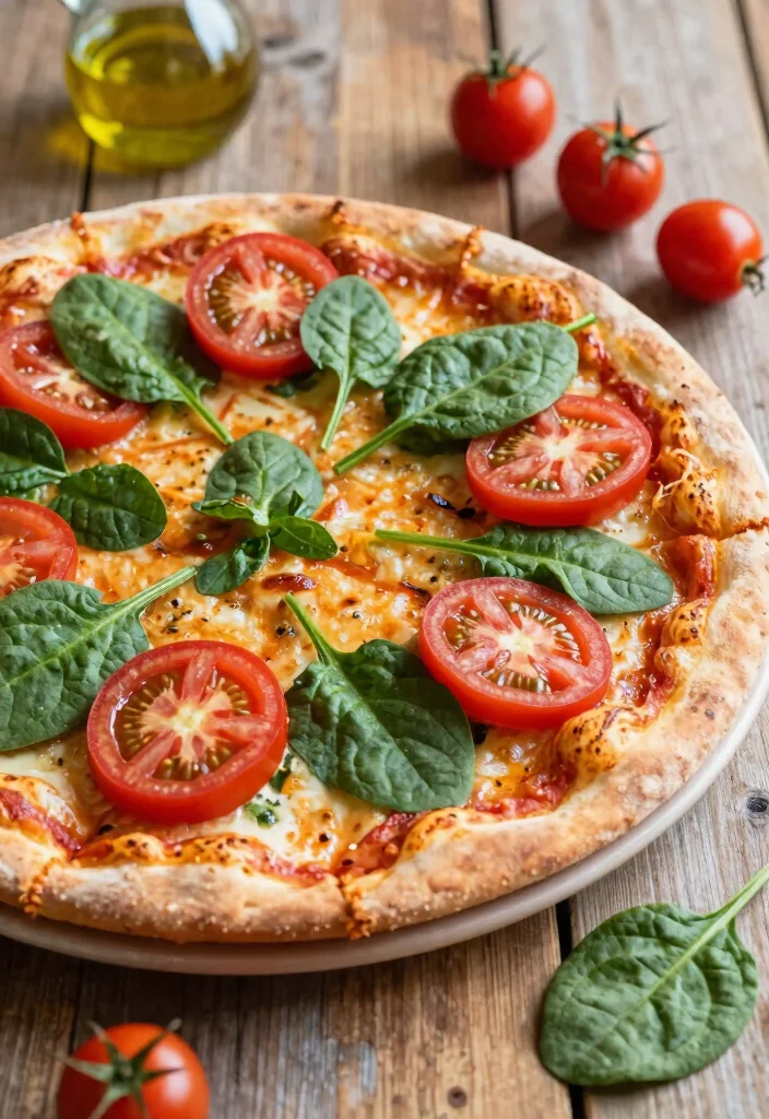 16 Veg Pizza Recipes Packed with Fresh Vegetables - 9. Spinach & Fresh Tomato Pizza 1