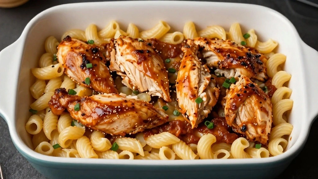 Sweet & Savory Honey BBQ Chicken Mac and Cheese - Step 7: Add Chicken to Casserole 1