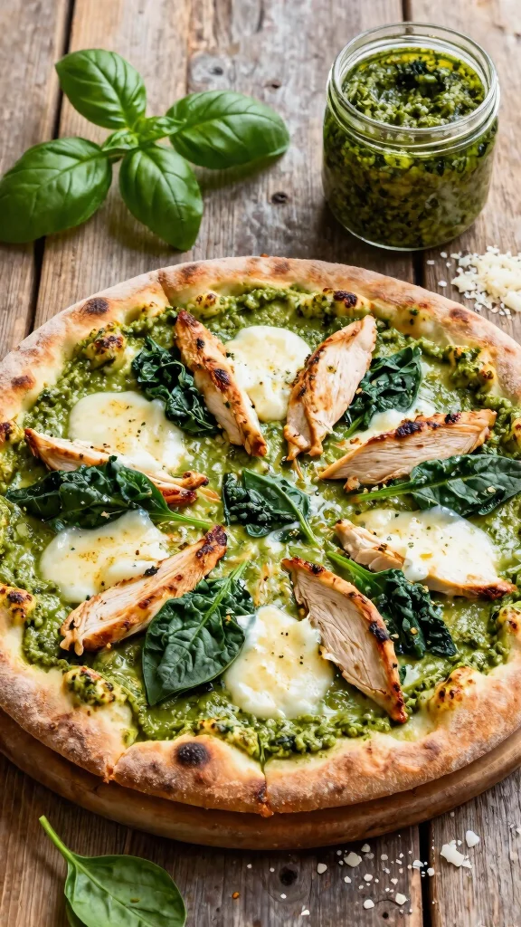 10 Pizza Stone Recipes That Turn Out Crispy and Delicious - 8. Pesto Chicken & Spinach Pizza 1