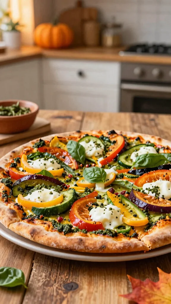 Fall Pizza Recipes, Big Cozy Flavor: 19 Ideas for Chilly Nights - 12. Harvest Vegetable and Pesto Pizza 1