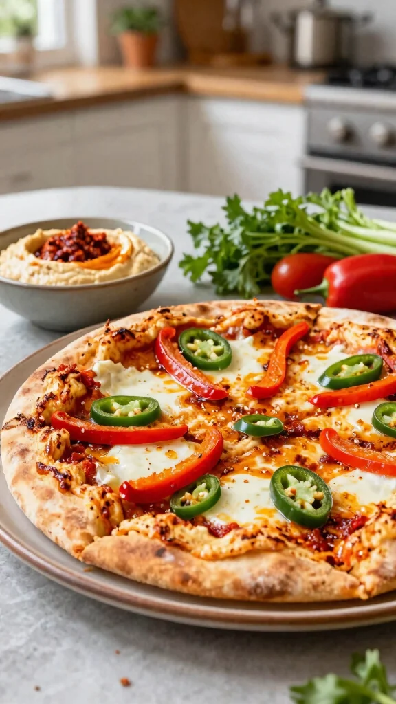 Low Calorie Pizza Recipes Done Right: 17 Ideas That Still Taste Amazing - 15. Spicy Hummus Pizza 1