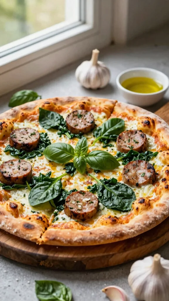 Sausage Pizza Recipes Everyone Will Want to Make Again - 4. Garlic and Herb Sausage Pizza with Spinach 1
