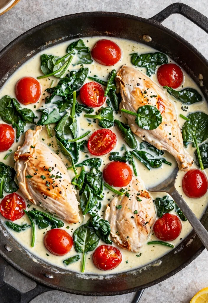 10 Easy Healthy Chicken Recipes: Quick, Flavorful, and Family-Friendly - 2. Creamy Spinach and Tomato Chicken Skillet 1