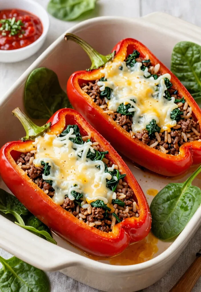 10 Easy Healthy Ground Beef Recipes Budget Friendly and Delicious - 4. Beef and Spinach Stuffed Peppers 1