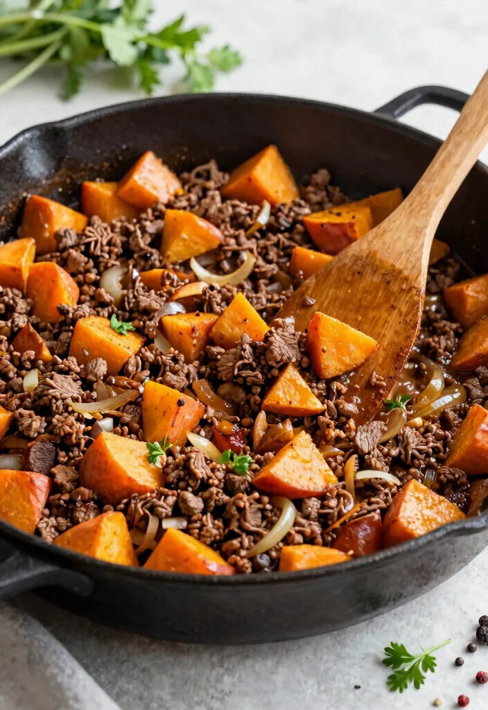 10 Easy Healthy Ground Beef Recipes Budget Friendly and Delicious - 7. Ground Beef and Sweet Potato Skillet 1