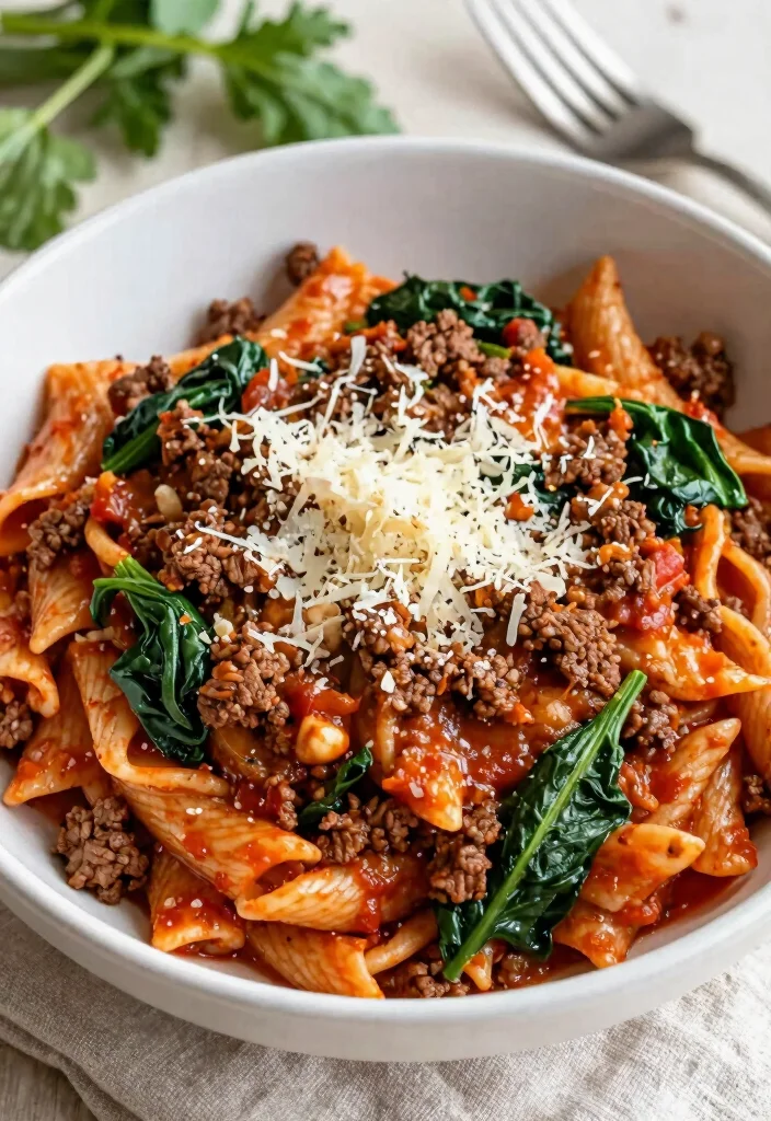 10 Easy Healthy Ground Beef Recipes Budget Friendly and Delicious - 9. Italian Beef and Spinach Pasta 1