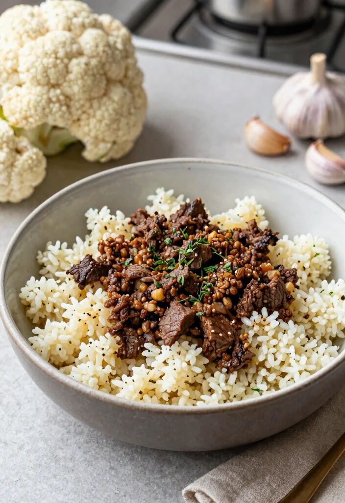 14 Easy Gluten Free Ground Beef Recipes Budget Friendly and Delicious - 10. Beef & Cauliflower Rice Bowl 1