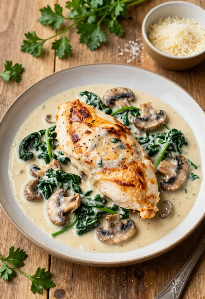 15 Juicy Gluten Free Chicken Recipes Perfect for Weeknight Dinners - 4. Creamy Spinach and Mushroom Chicken 1