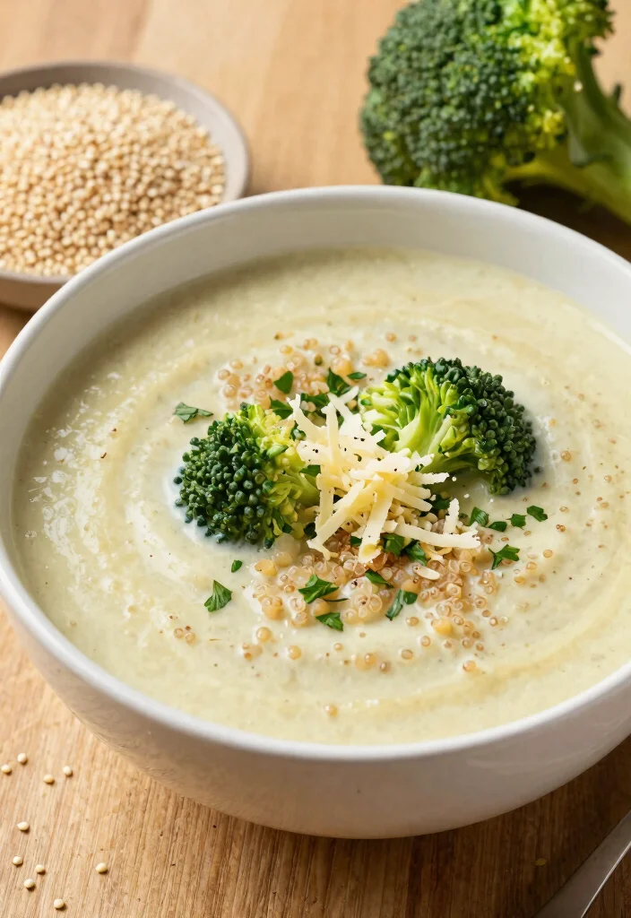 7 Creamy Healthy Broccoli Cheese Soup Recipes Light and Comforting - 6. Creamy Broccoli Cheese Soup with Quinoa 1