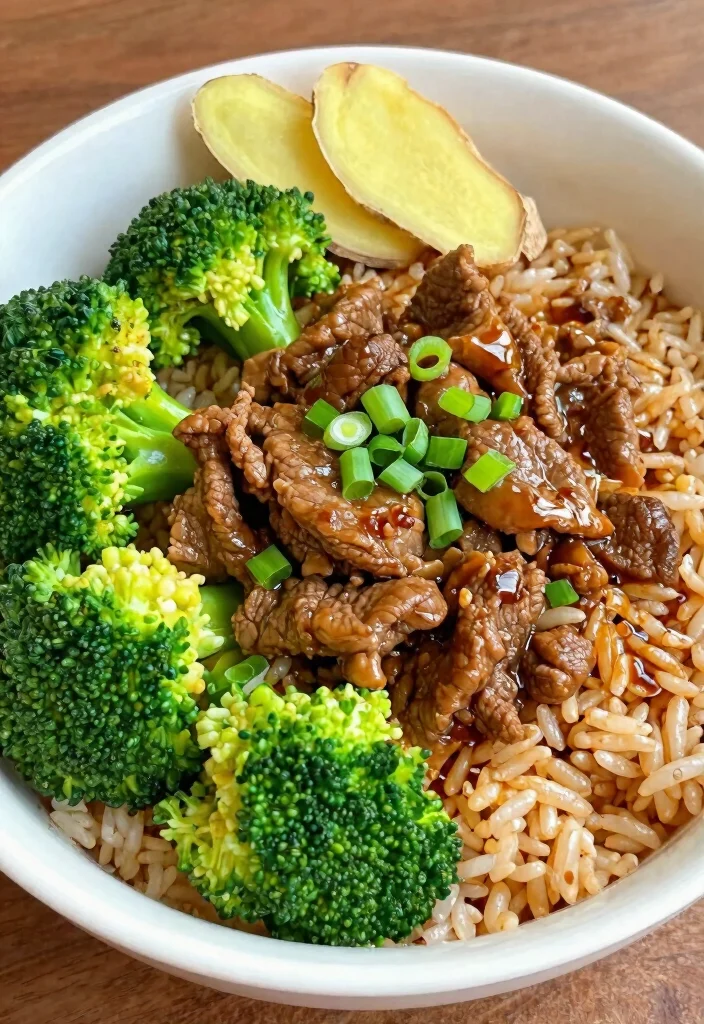 7 Easy Healthy Beef and Broccoli Recipes Better Than Takeout - 3. Ginger Beef and Broccoli Rice Bowl 1