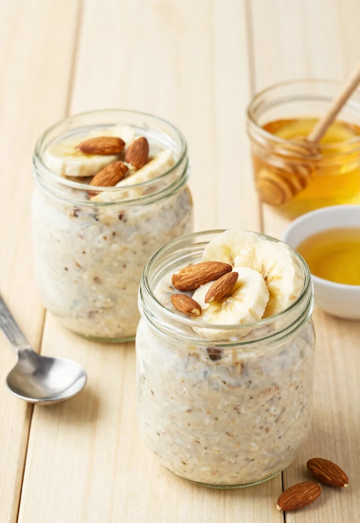 7 Easy Healthy Breakfast Meal Prep Recipes Ready in Under 30 Minutes - 1. Classic Overnight Oats with Almonds and Bananas 1