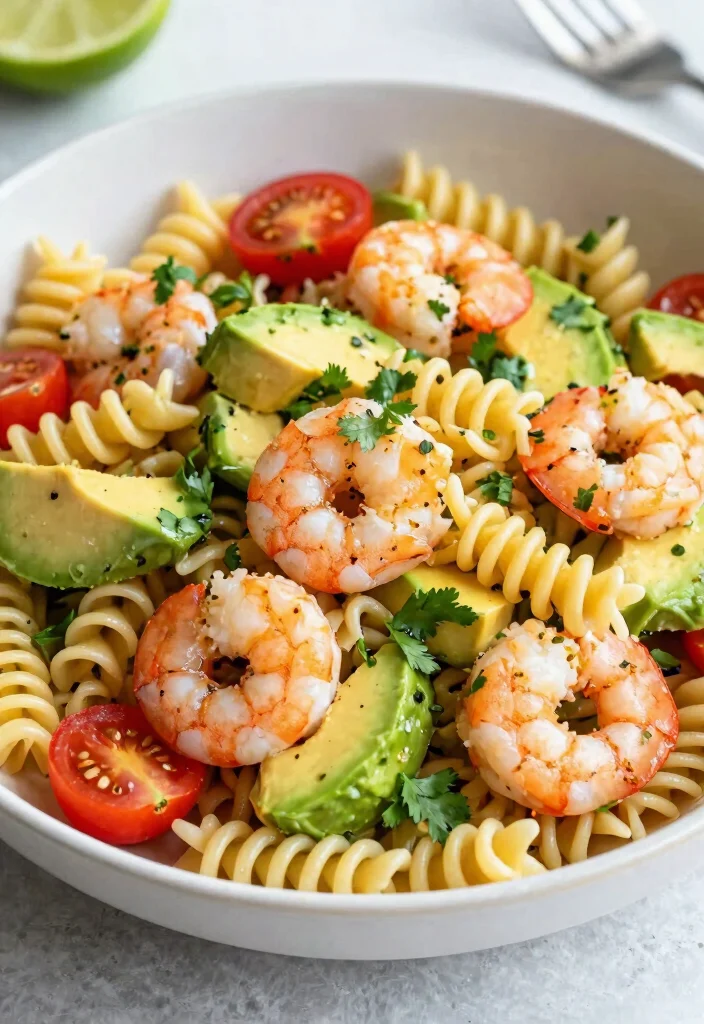 8 Easy Healthy Pasta Salad Recipes Perfect for Potlucks and Meal Prep - 6. Shrimp Avocado Pasta Salad 1