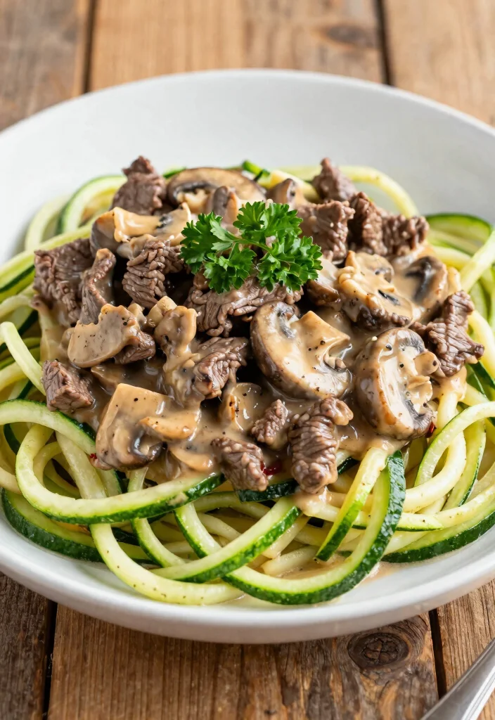 8 Easy Healthy Steak Dinner Recipes Juicy Flavorful and Low Carb - 8. Beef Stroganoff Zoodles 1