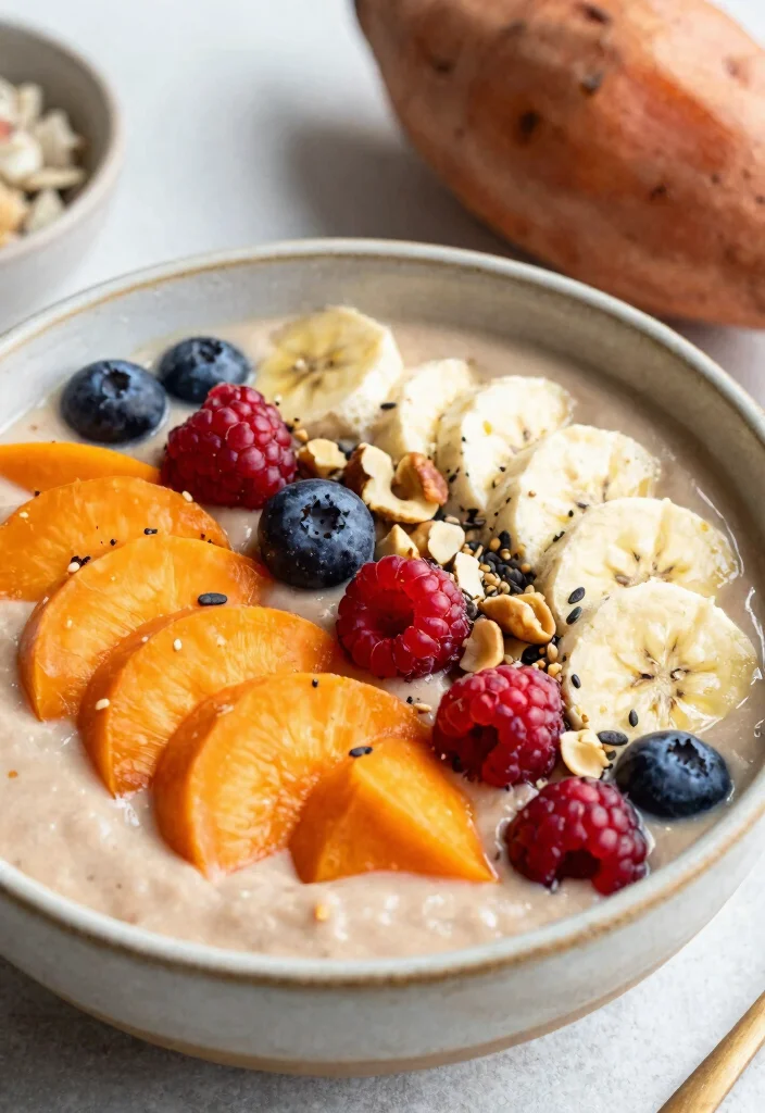 8 Easy Healthy Sweet Potato Recipes: Roasted, Mashed, and More - 6. Sweet Potato Smoothie Bowl 1
