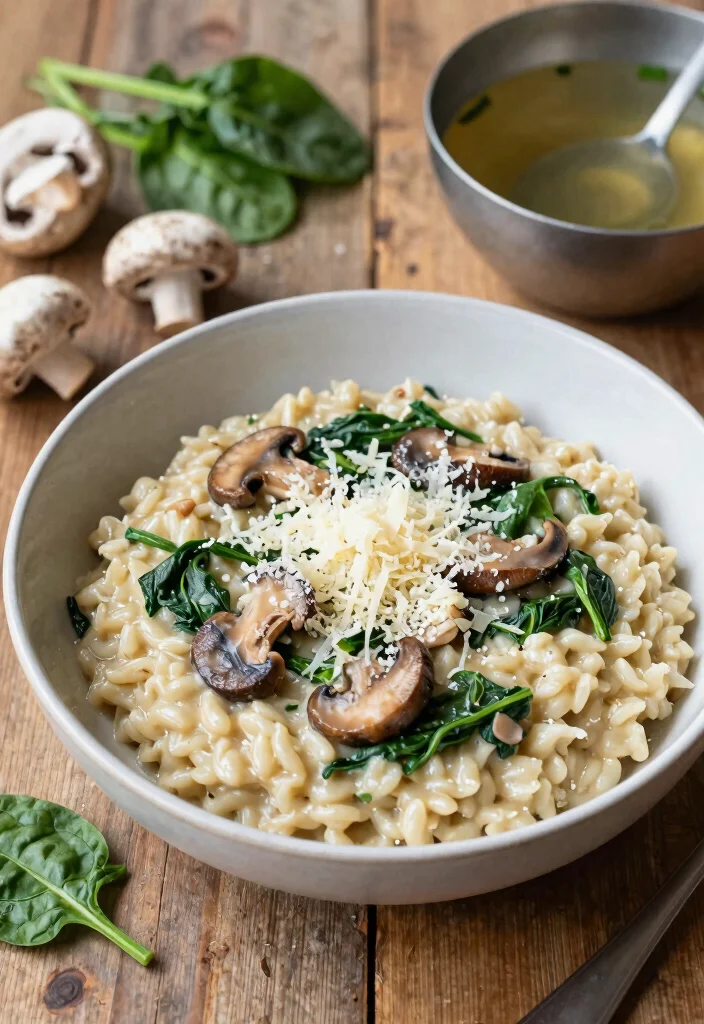 9 Easy Healthy Vegetarian Dinner Recipes: Hearty, Flavorful, and Meat-Free - 2. Creamy Mushroom & Spinach Risotto 1