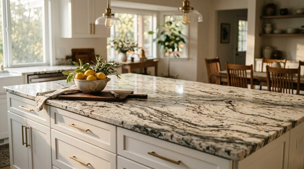 top granite for white cabinets