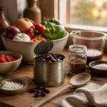Cozy kitchen with warm light and a window at dusk
