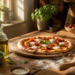 A cozy kitchen with warm sunlight streaming through the window