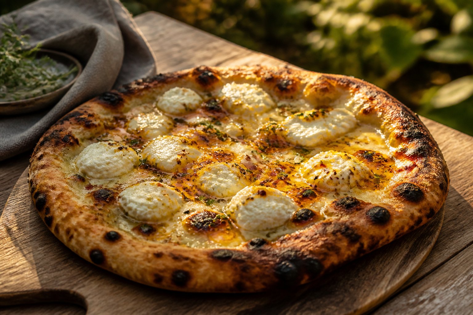Hot honey ricotta pizza with a crispy crust and melted cheese.